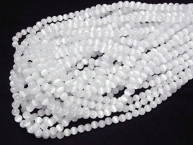 [Video] White color Cat's Eye Round 5.5mm 1strand beads (aprx.14inch/34cm)