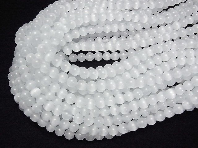 [Video] White color Cat's Eye Round 7.5mm 1strand beads (aprx.14inch/35cm)