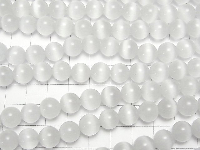 [Video] White color Cat's Eye Round 9.5mm 1strand beads (aprx.14inch/35cm)