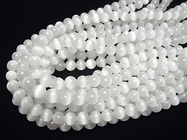 [Video] White color Cat's Eye Round 9.5mm 1strand beads (aprx.14inch/35cm)