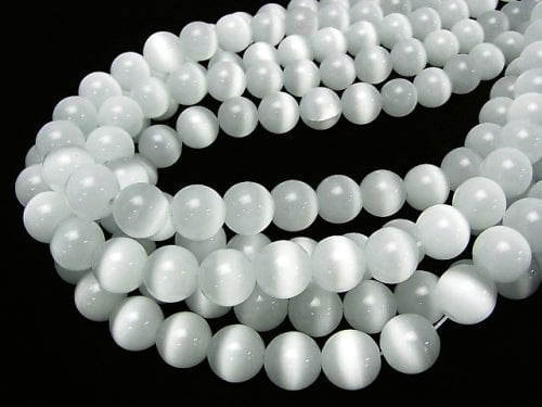 [Video] White color Cat's Eye Round 12mm 1strand beads (aprx.13inch/33cm)