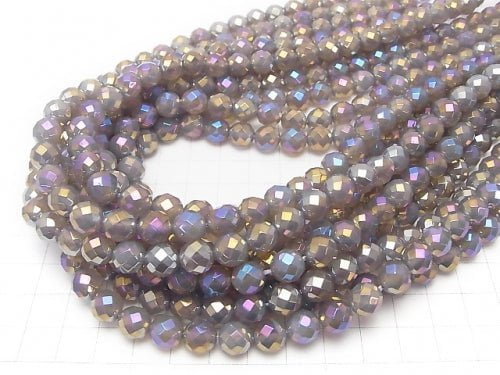 Flash, Gray Onyx 64 Faceted Round 8mm 1strand beads (aprx.15inch/37cm)