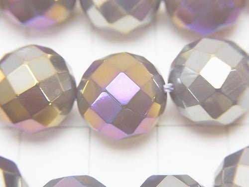 Flash, gray Onyx 64 Faceted Round 12 mm half or 1 strand beads (aprx. 14 inch / 35 cm)