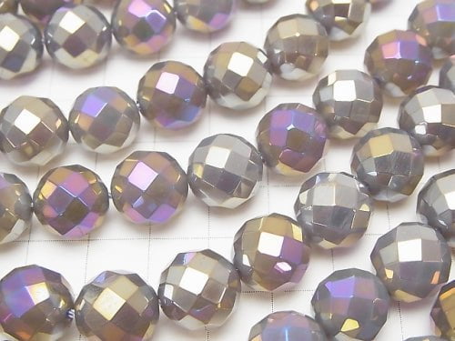 Flash, gray Onyx 64 Faceted Round 12 mm half or 1 strand beads (aprx. 14 inch / 35 cm)