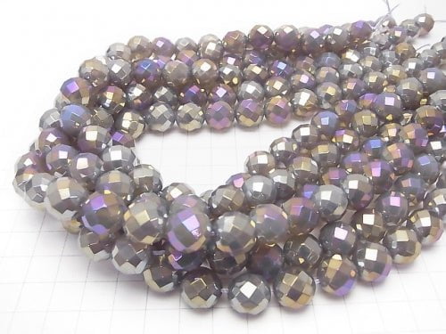 Flash, gray Onyx 64 Faceted Round 12 mm half or 1 strand beads (aprx. 14 inch / 35 cm)