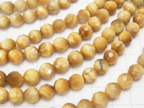 Golden Tiger's Eye AAA 64 Faceted Round 8 mm half or 1 strand beads (aprx.15 inch / 38 cm)