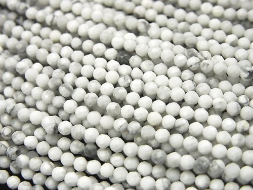 [Video] High Quality!  1strand $6.79! Howlite Magnesite  Faceted Round 2mm  1strand beads (aprx.15inch/38cm)