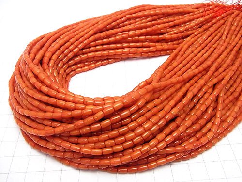 1strand $4.79 !Red  - Orange Coral (Dyed) Tube 5 x 3 x 3 mm 1strand beads (aprx.15 inch / 38 cm)