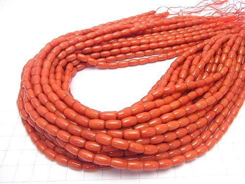 Red-OrangeCoral (Dyed) Tube 7x5x5mm half or 1strand beads (aprx.15inch/38cm)