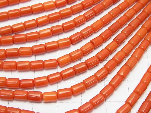 1strand $6.79!Red  - Orange Coral (Dyed) Tube 5 x 4 x 4 mm 1strand beads (aprx.15 inch / 38 cm)