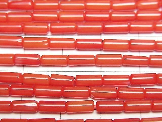 [Video] Red Coral (Dyed) Tube 7x3x3mm 1-strand beads (approx. 15inch/37cm)