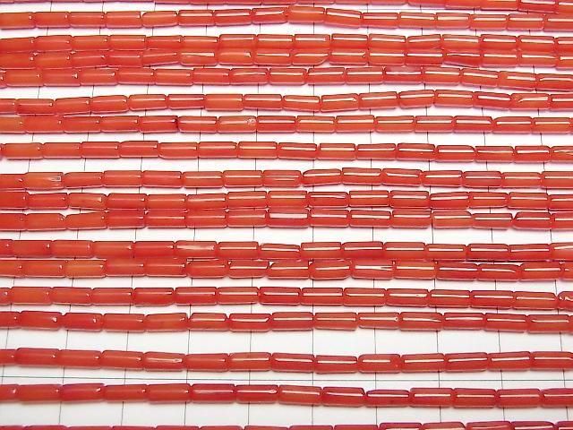 [Video] Red Coral (Dyed) Tube 7x3x3mm 1-strand beads (approx. 15inch/37cm)