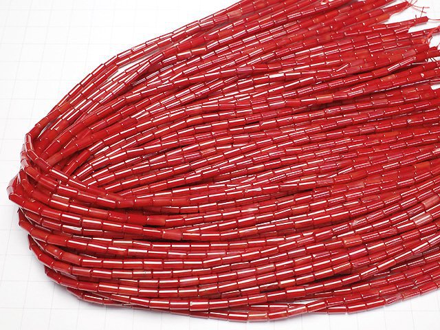 [Video]Red Coral (Dyed) Tube 7x3x3mm 1strand beads (aprx.15inch/37cm)