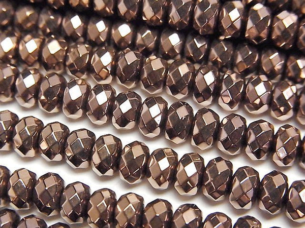 Hematite Faceted Button Roundel 6x6x4mm Bronze color coated 1strand beads (aprx.15inch/38cm)