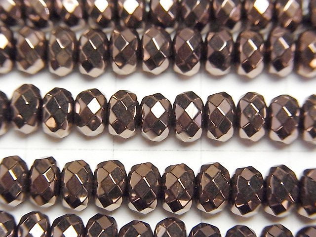 Hematite Faceted Button Roundel 6x6x4mm Bronze color coated 1strand beads (aprx.15inch/38cm)