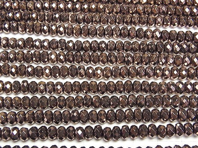 Hematite Faceted Button Roundel 6x6x4mm Bronze color coated 1strand beads (aprx.15inch/38cm)