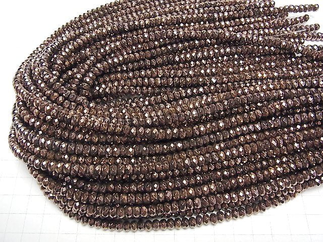 Hematite Faceted Button Roundel 6x6x4mm Bronze color coated 1strand beads (aprx.15inch/38cm)