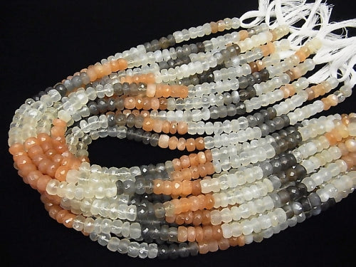 High Quality Multicolor Moonstone AAA Faceted Button Roundel 7 x 7 x 4 mm half or 1 strand beads (aprx.14 inch / 35 cm)