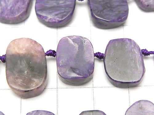 [Video] Charoite AA+ Flat Nugget -Rectangle Top Side Drilled Hole half or 1strand beads (aprx.16inch/40cm)
