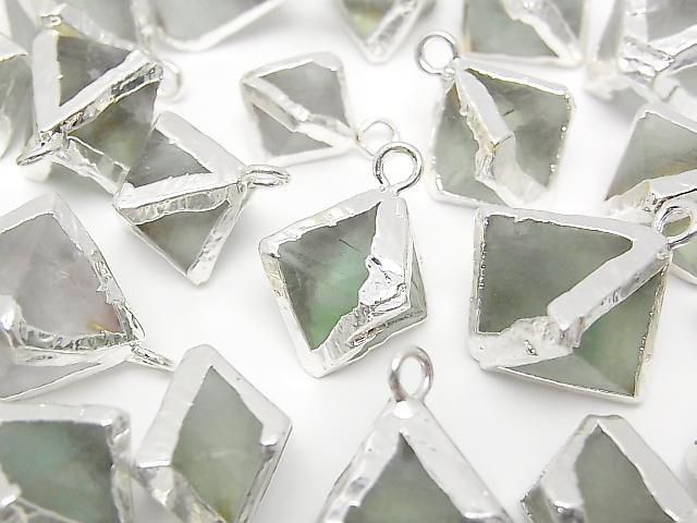 [Video] Fluorite 8-Faceted Body Charm, Silver Color, 5pcs