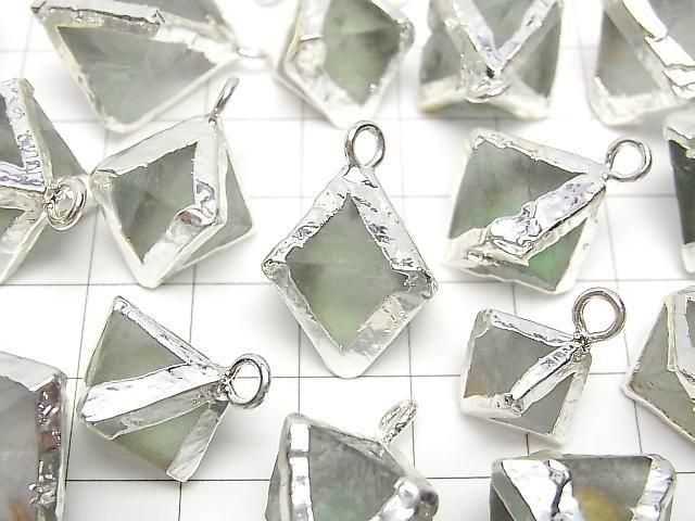 [Video] Fluorite 8-Faceted Body Charm, Silver Color, 5pcs