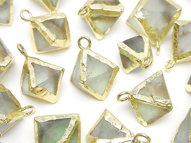 [Video] Fluorite 8-Faceted Body Charm, Gold Color, 5pcs
