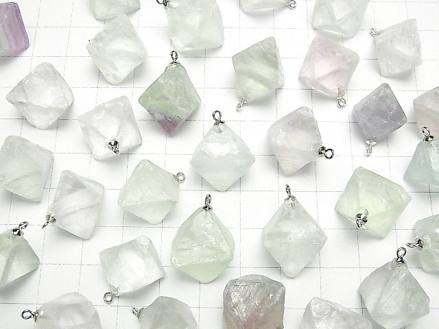 [Video] Fluorite 8 Faceted body charm Silver925 3pcs