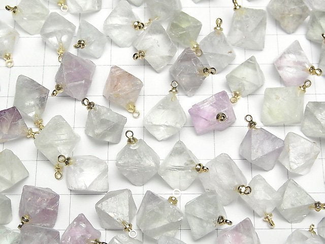 [Video] Fluorite 8 Faceted body charm 18 KGP 3 pcs