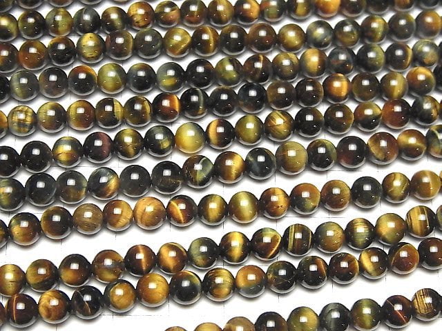 [Video] Mix Tiger's Eye AAA Round 6mm 1strand beads (aprx.15inch / 38cm)