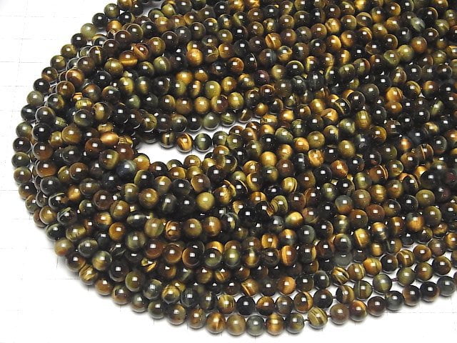 [Video] Mix Tiger's Eye AAA Round 6mm 1strand beads (aprx.15inch / 38cm)