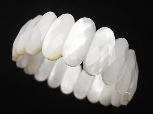 High Quality White Shell AAA 2 Hole Faceted Oval 20x9x5mm Bracelet