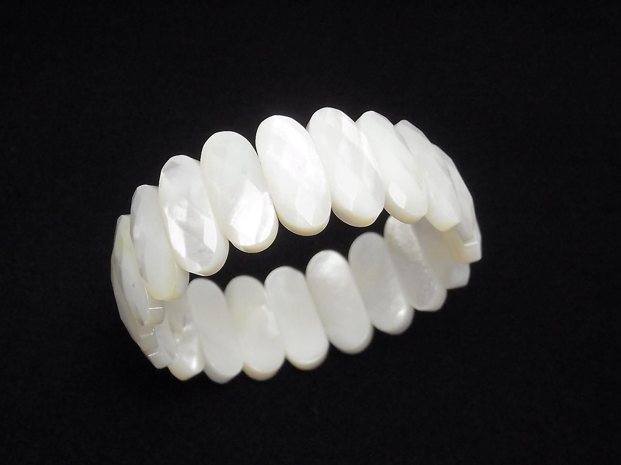 High-quality white shell AAA 2-hole faceted oval 20x9x5mm 1-strand (bangle bracelet)