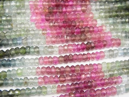 [Video] High Quality Multicolor Tourmaline AAA - AA ++ Faceted Button Roundel half or 1strand beads (aprx.13 inch / 32 cm)