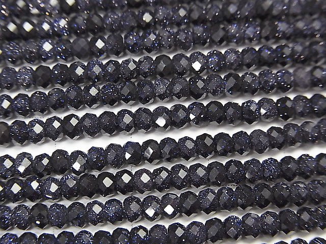 [Video] High Quality! Blue Golden Sand Stone  Faceted Button Rondelle 3x3x2mm 1strand beads (aprx.15inch/38cm)