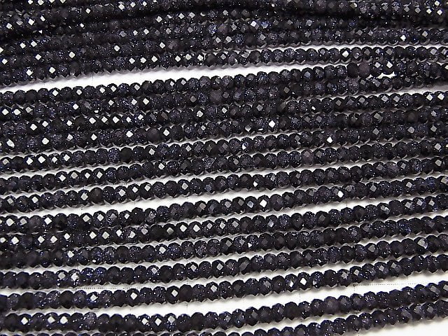 [Video] High Quality! Blue Golden Sand Stone  Faceted Button Rondelle 3x3x2mm 1strand beads (aprx.15inch/38cm)