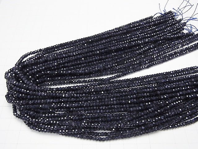 [Video] High Quality! Blue Golden Sand Stone  Faceted Button Rondelle 3x3x2mm 1strand beads (aprx.15inch/38cm)