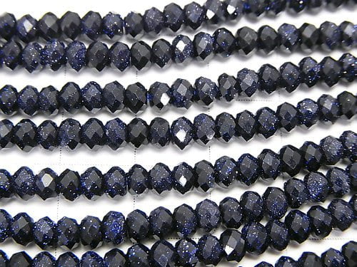 High Quality!  1strand $9.79! Blue Golden Sand Stone  Faceted Button Rondelle 4x4x2.5mm 1strand beads (aprx.15inch/37cm)