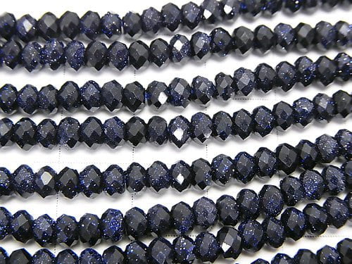 High Quality!  1strand $9.79! Blue Golden Sand Stone  Faceted Button Roundel 4x4x2.5mm 1strand beads (aprx.15inch/37cm)