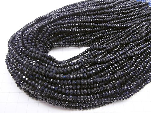 High Quality!  1strand $9.79! Blue Golden Sand Stone  Faceted Button Roundel 4x4x2.5mm 1strand beads (aprx.15inch/37cm)