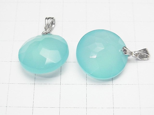 [Video] Sea Blue Chalcedony AAA Coin Pendant 20x20x10mm Silver925