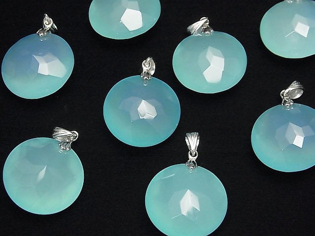 [Video] Sea Blue Chalcedony AAA Coin Pendant 20x20x10mm Silver925