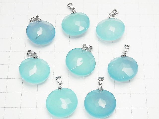 [Video] Sea Blue Chalcedony AAA Coin Pendant 20x20x10mm Silver925