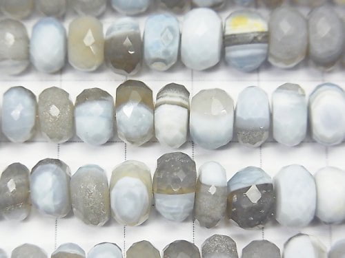 [Video] Stripe blue Opal AAA - Faceted Button Roundel half or 1strand beads (aprx.7inch / 18 cm)