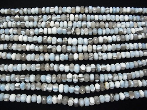 [Video] Stripe blue Opal AAA - Faceted Button Roundel half or 1strand beads (aprx.7inch / 18 cm)