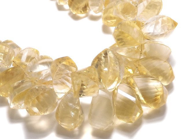 [Video] [One of a kind] High Quality Citrine AAA- Drop 4Faceted Twist Faceted Briolette 1strand beads (aprx.6inch / 16cm) NO.4