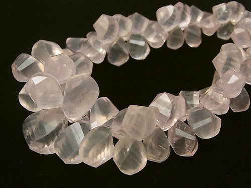 [Video] [One of a kind] High Quality Rose Quartz AAA- - AA++ Drop 4Faceted Twist Faceted Briolette 1strand beads (aprx.6inch / 16cm) NO.2