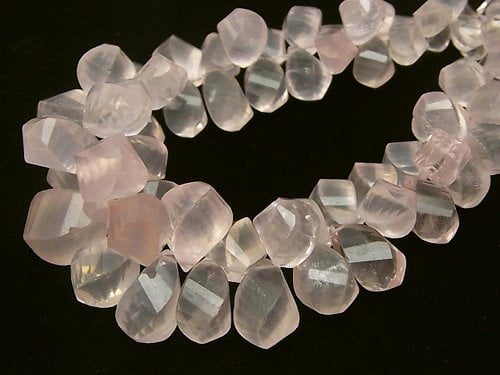 [Video] [One of a kind] High Quality Rose Quartz AAA- - AA++ Drop 4Faceted Twist Faceted Briolette 1strand beads (aprx.6inch / 16cm) NO.4