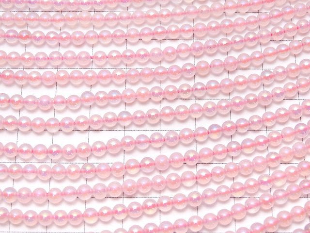 [Video] Flash, pink color Chalcedony Round 4mm 1strand beads (aprx.15inch / 36cm)