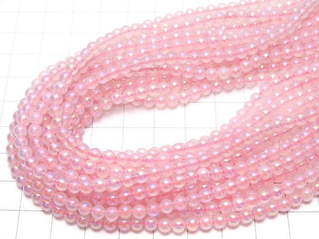 [Video] Flash, pink color Chalcedony Round 4mm 1strand beads (aprx.15inch / 36cm)