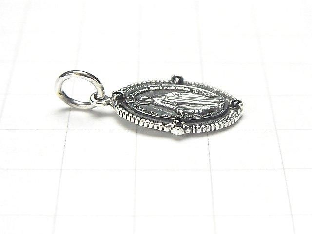 Silver 925 Miraculous Medal Motif Charm with CZ, 18x14mm, 1pc